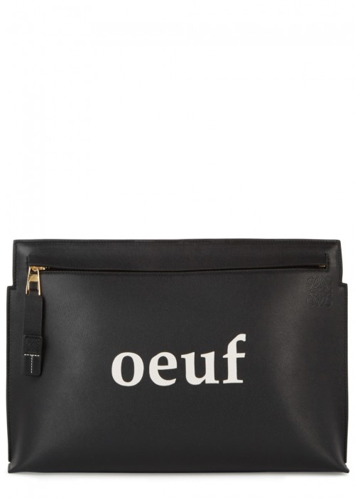 LOEWE OEUF LARGE LEATHER T POUCH, BLACK | ModeSens