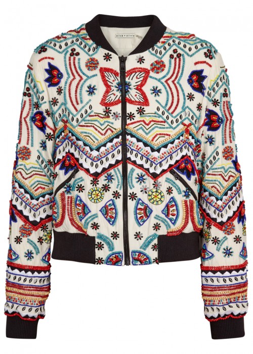 ALICE AND OLIVIA Lonnie Embroidered Cropped Silk Bomber Jacket, Multi ...