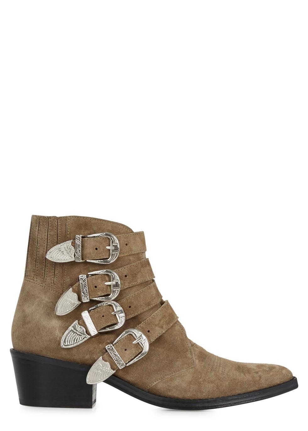 Brown buckle embellished ankle boots