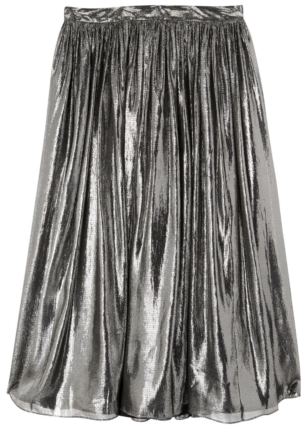 Lizzie silver silk blend midi skirt