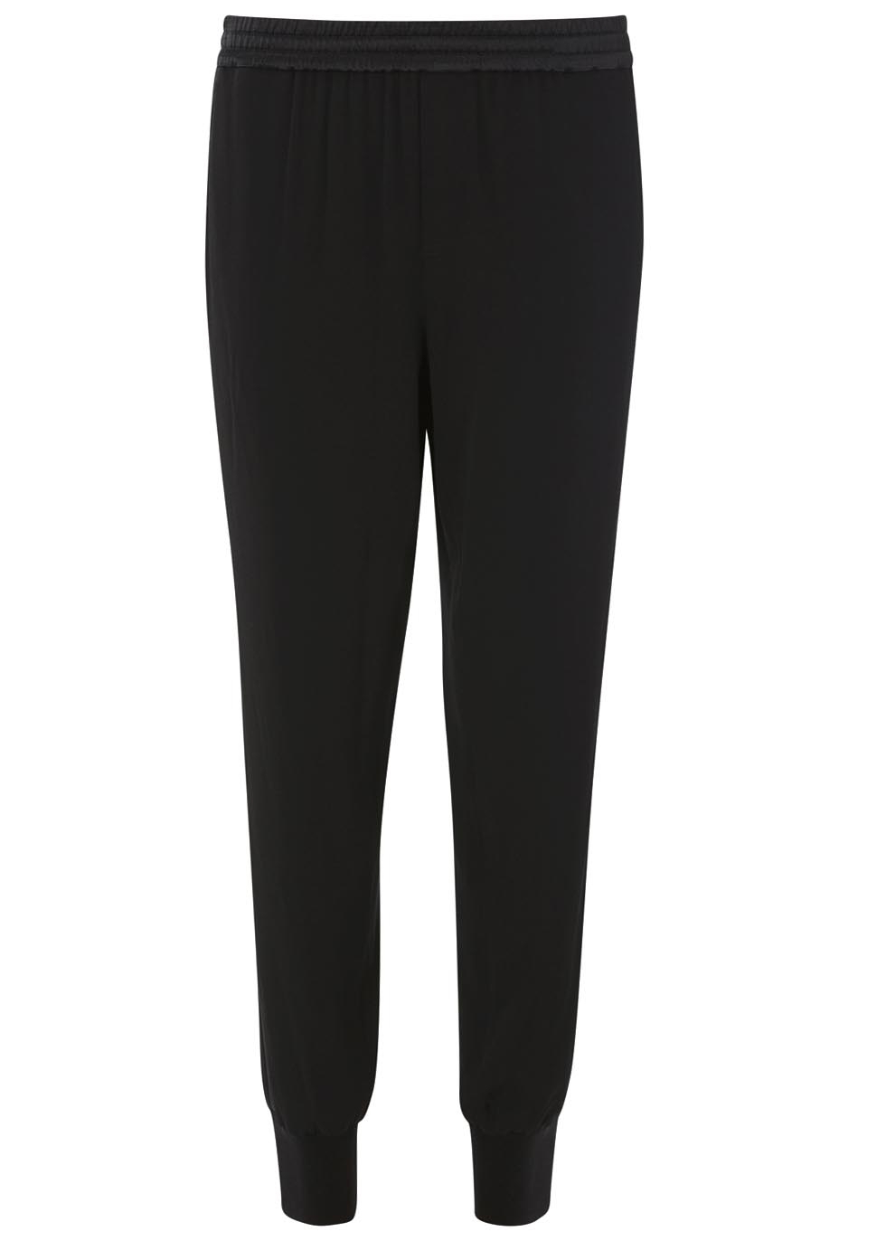 Black satin trimmed crepe trousers