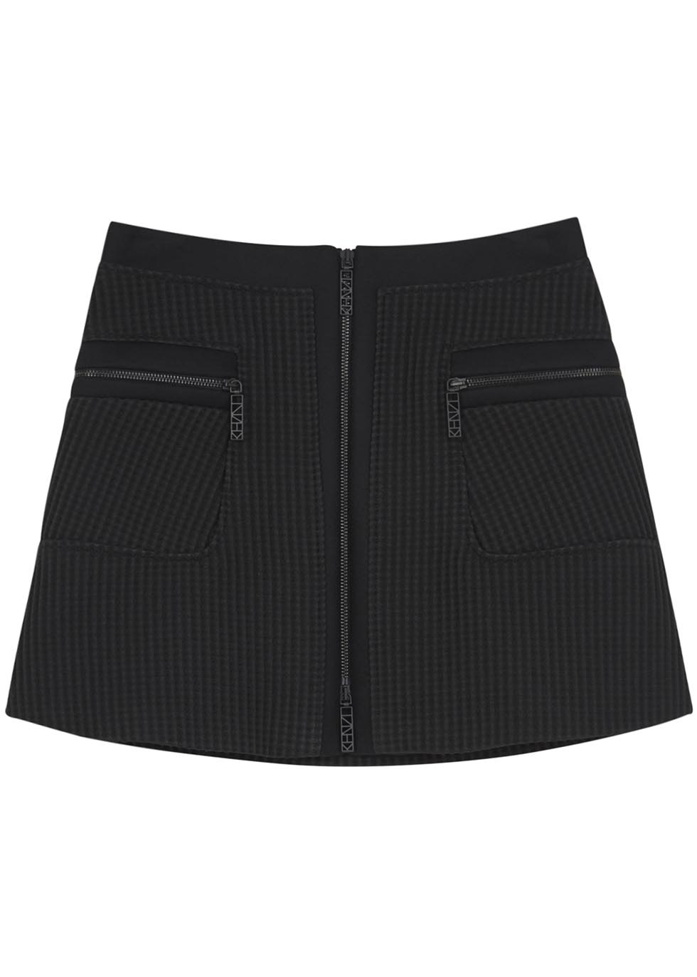 Black textured A-line mini skirt