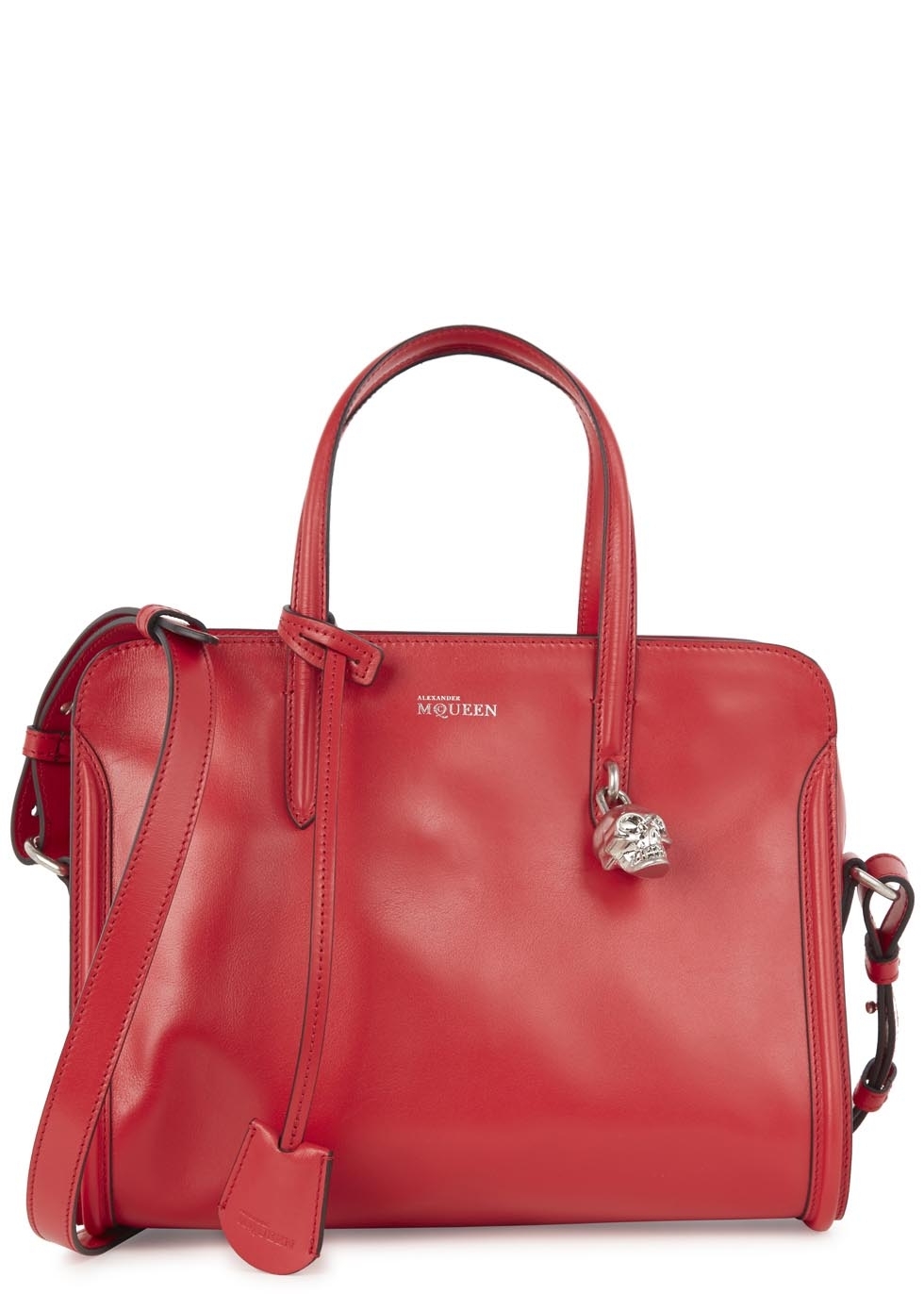 Red padlock leather tote