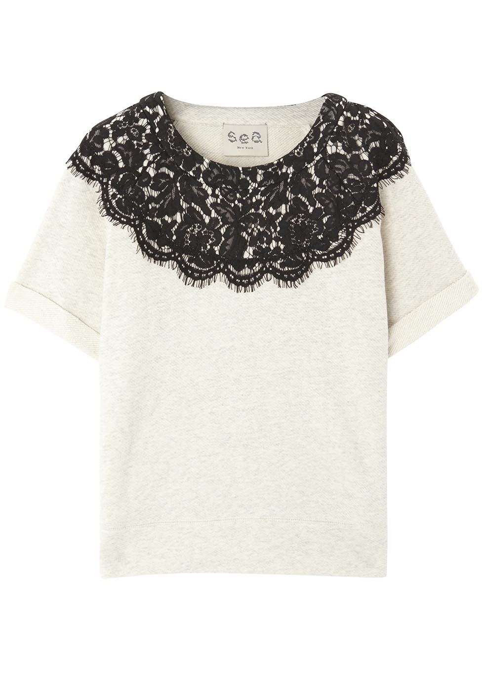 Monochrome lace and jersey top