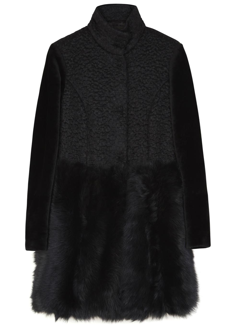 Black shearling and fur coat