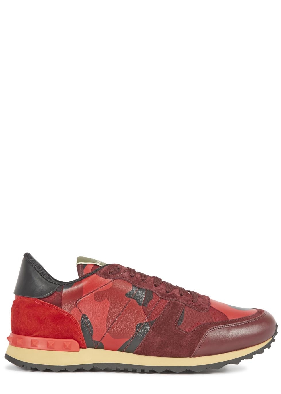 Red camouflage leather trainers