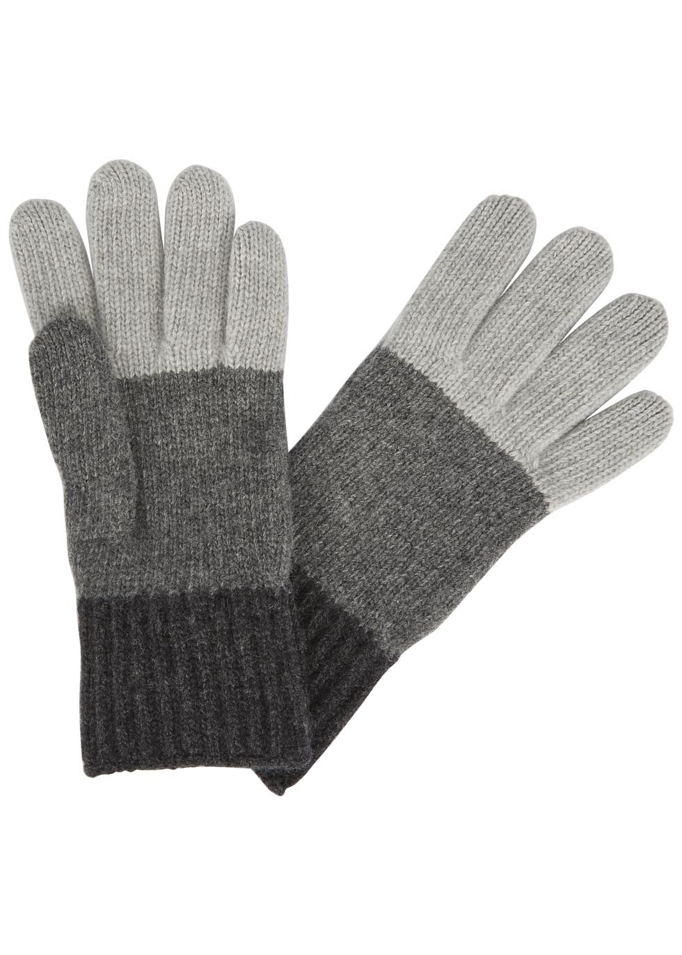 Tri-tone grey striped wool gloves