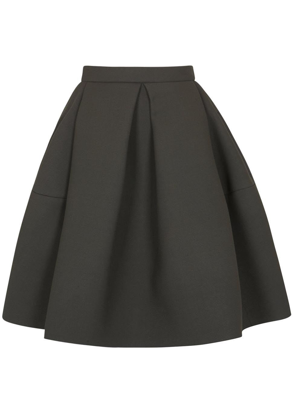 Dark olive bonded crepe skirt