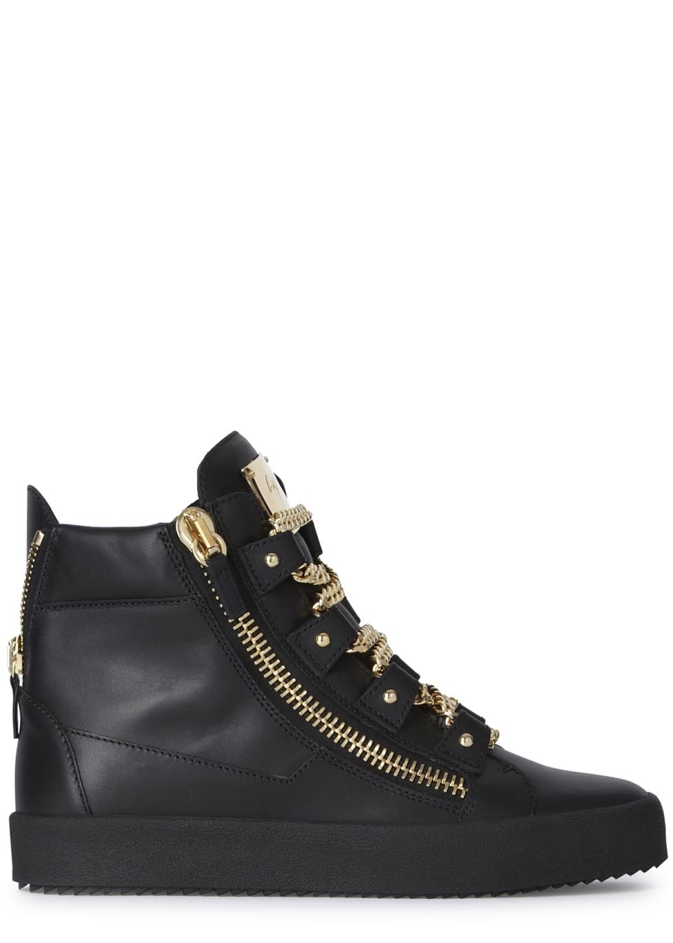 May London black leather hi-top trainers