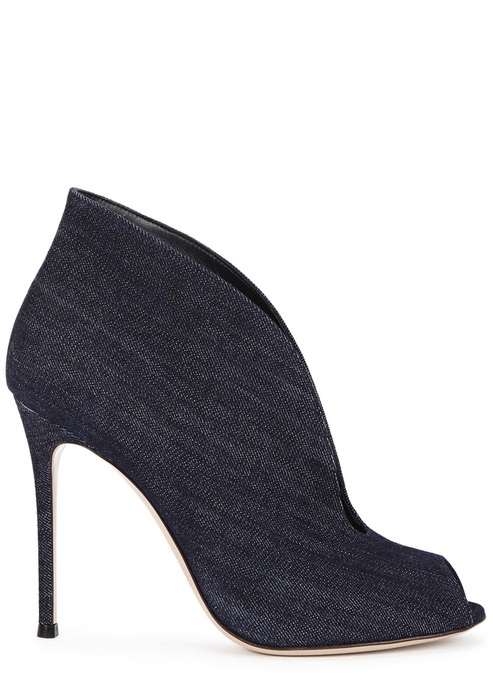 Navy cut-out denim ankle boots