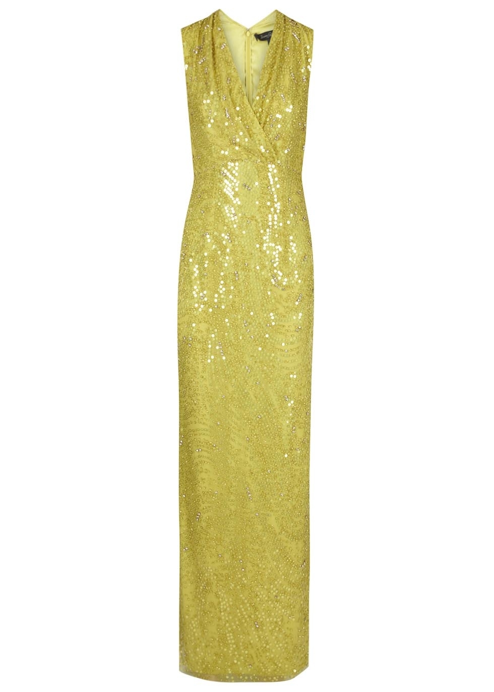 Chartreuse sequinned tulle gown