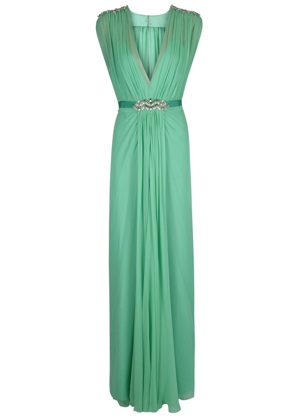 Mint green embellished silk gown