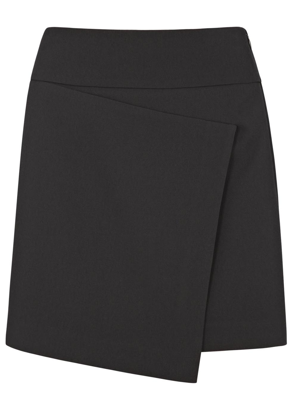 Black asymmetric crepe mini skirt