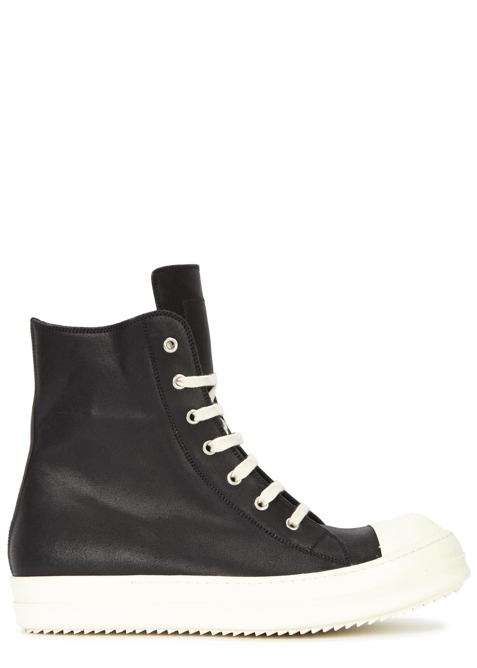 Black treated leather hi-top trainers