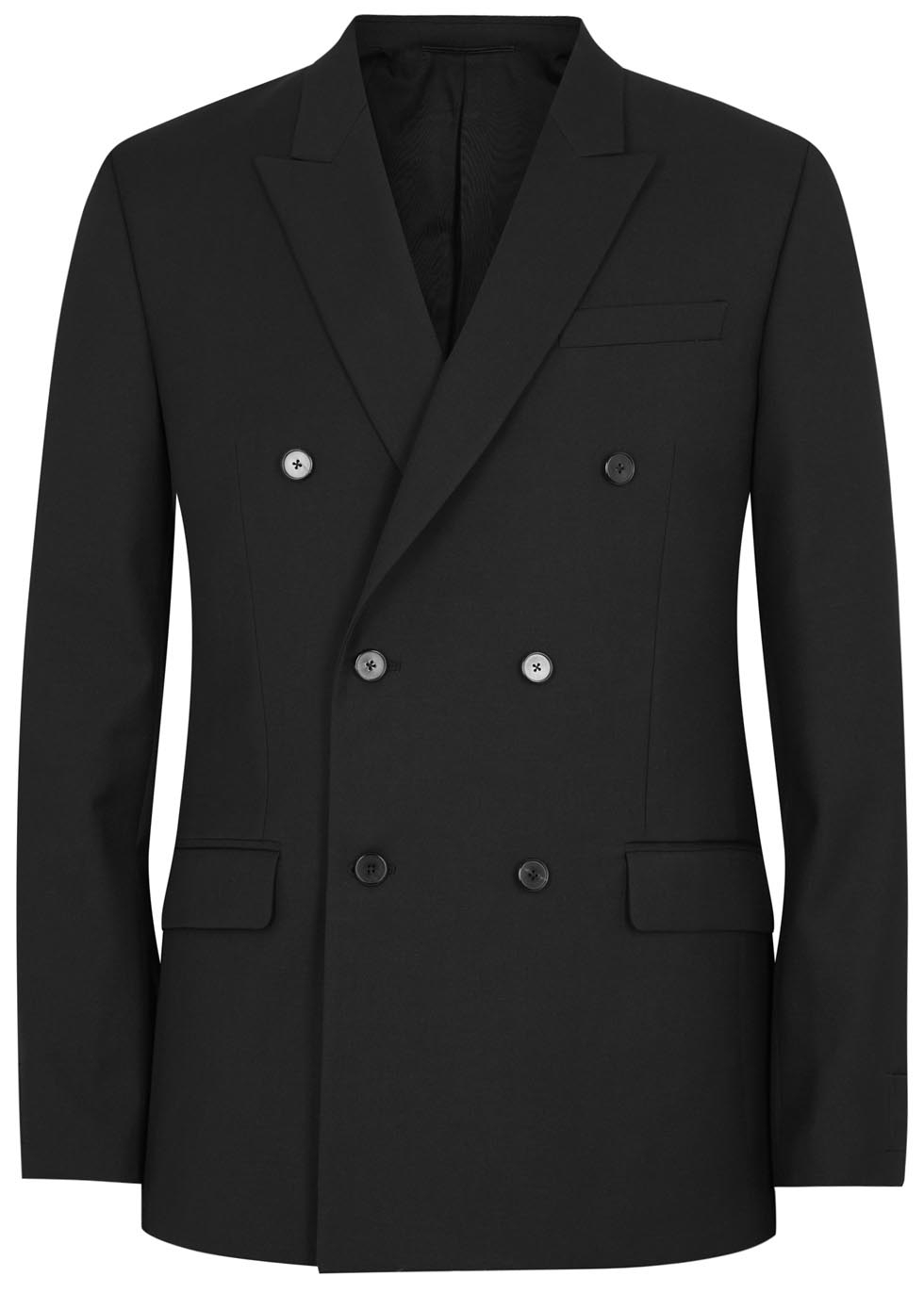 Black double-breasted wool blazer