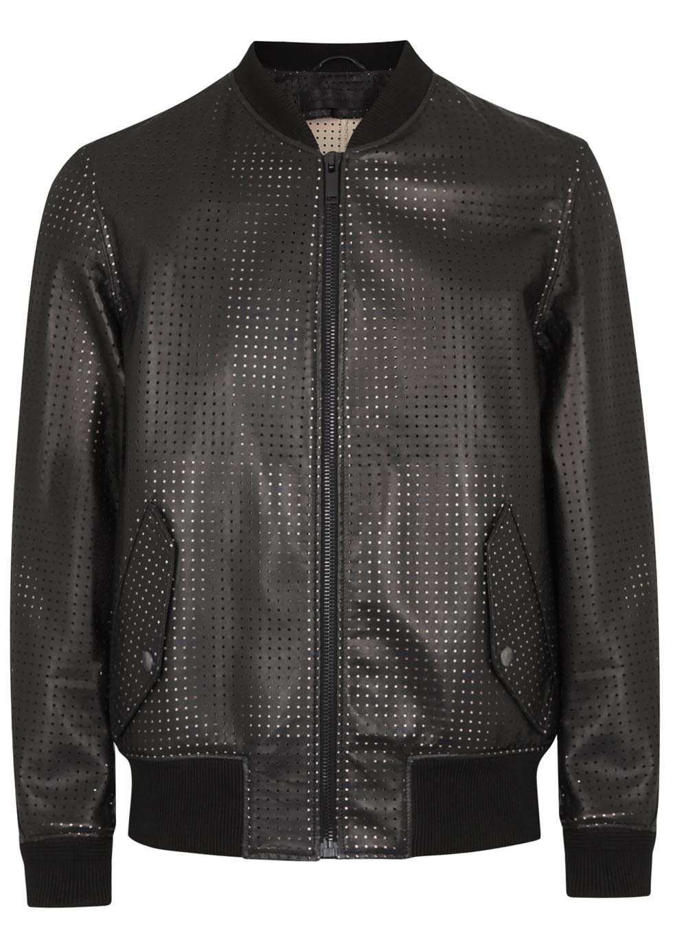 Black perforated leather bomber jacket