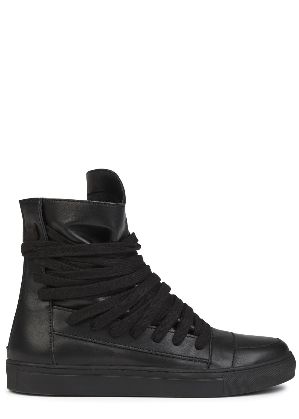 Black leather hi-top trainers