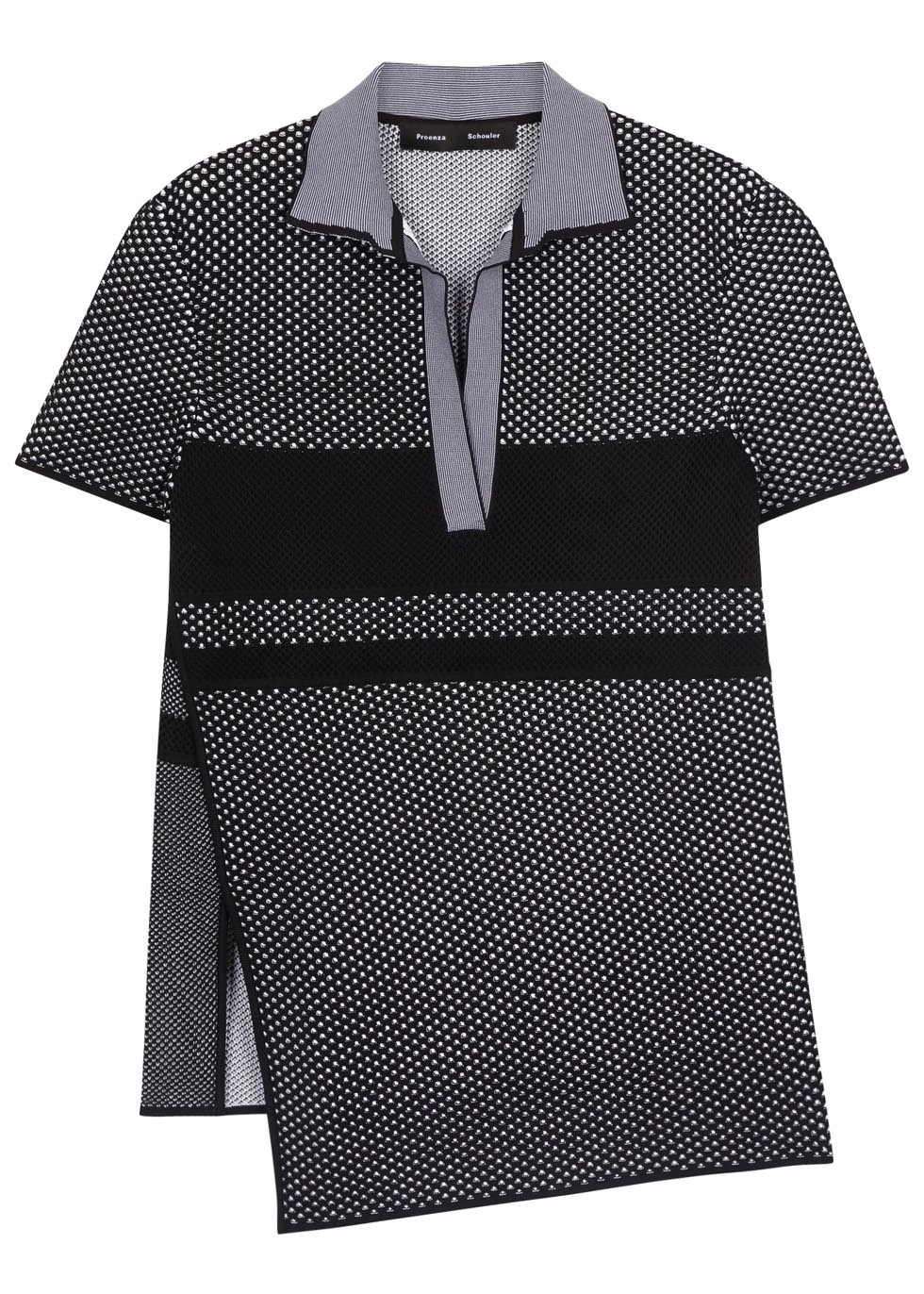 Monochrome perforated knitted polo shirt