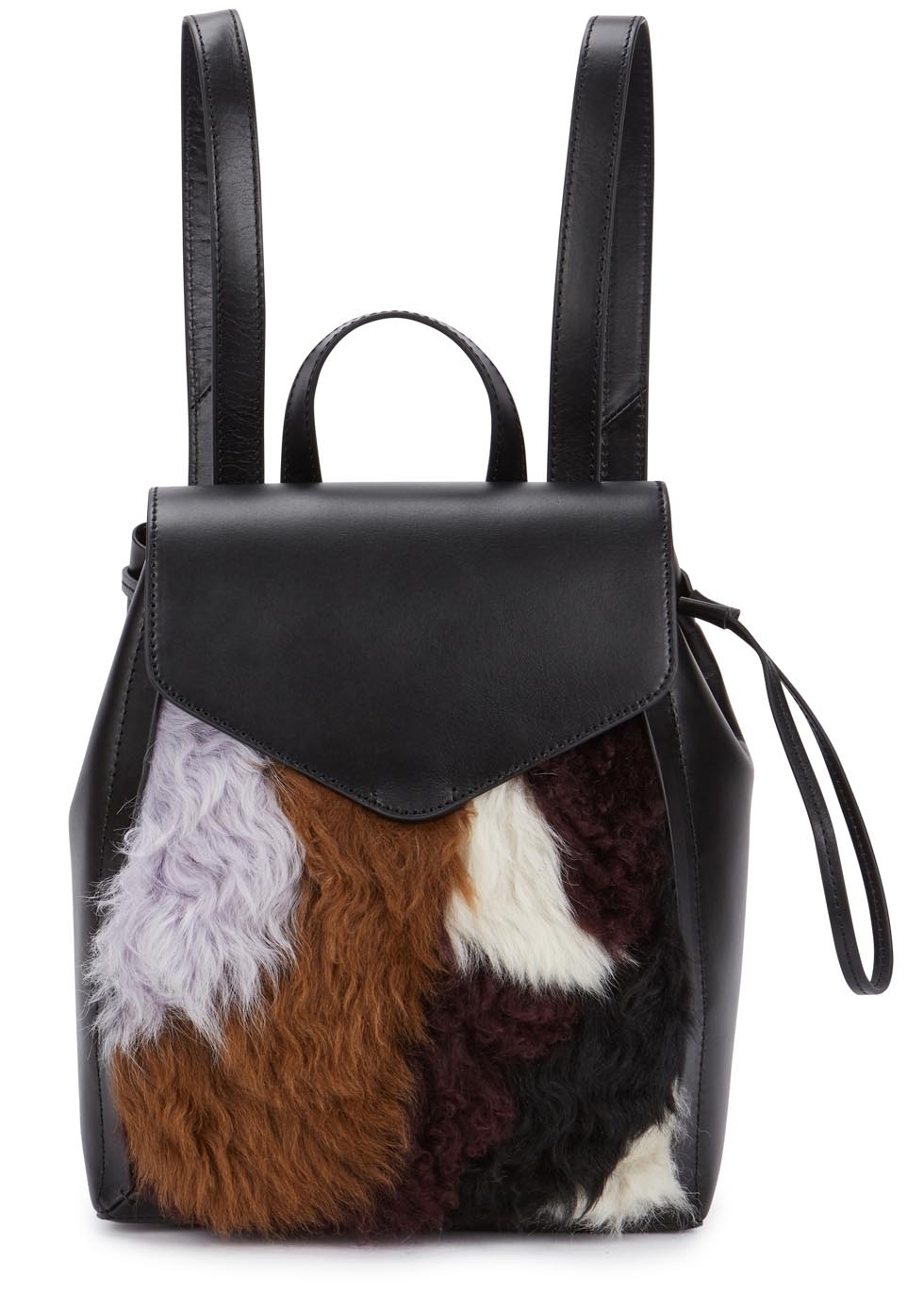 Black shearling and leather backpack