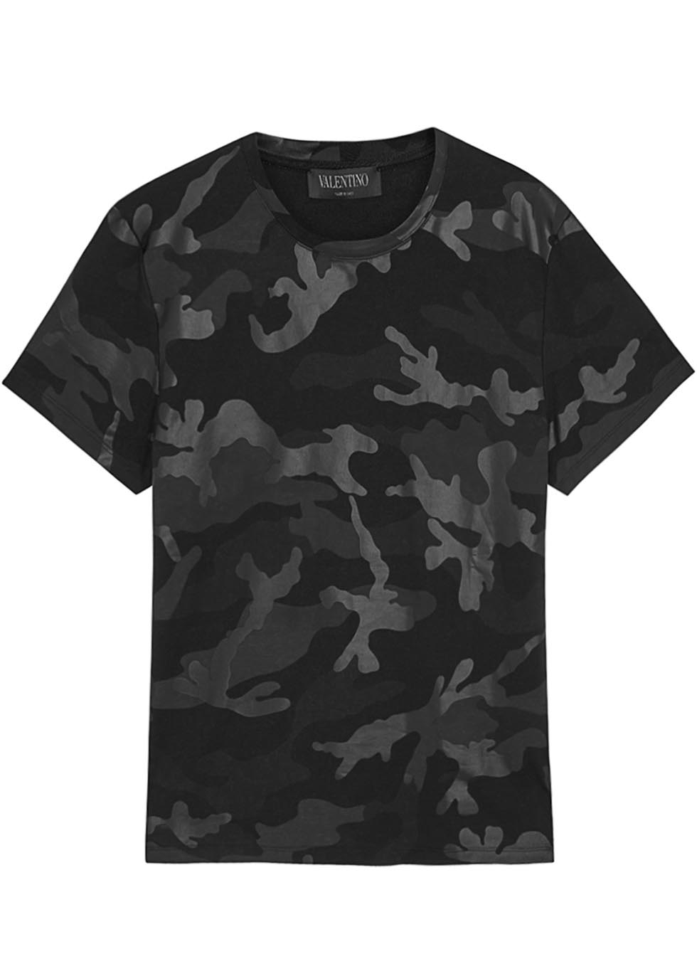 Black camouflage-print cotton T-shirt