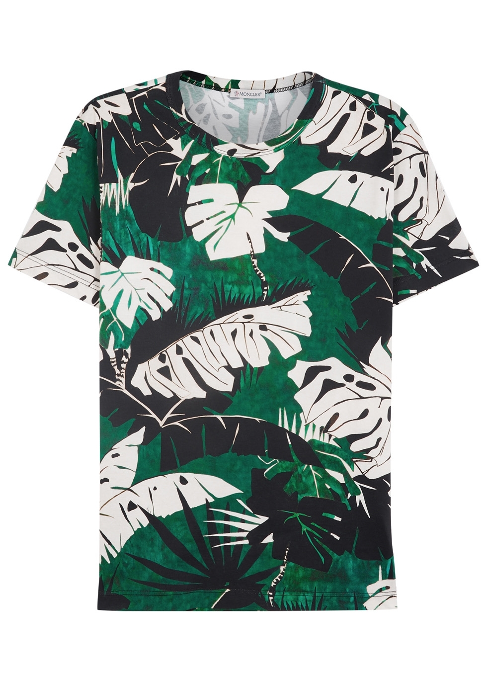 Green leaf-print cotton T-shirt